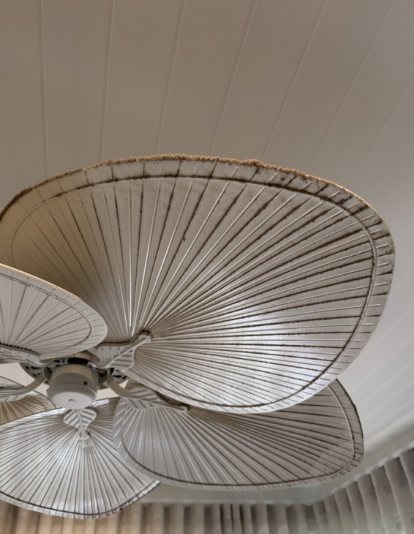 Before: Ceiling fan blades coated in dust
