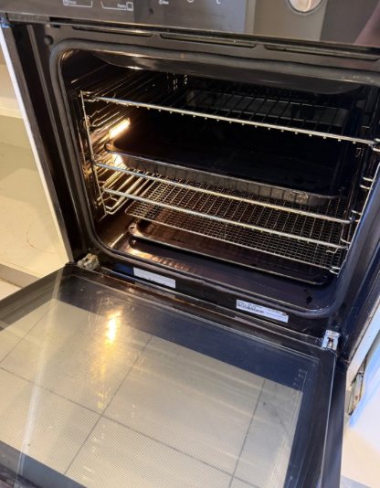 After: Oven door glass and racks clean and shiny